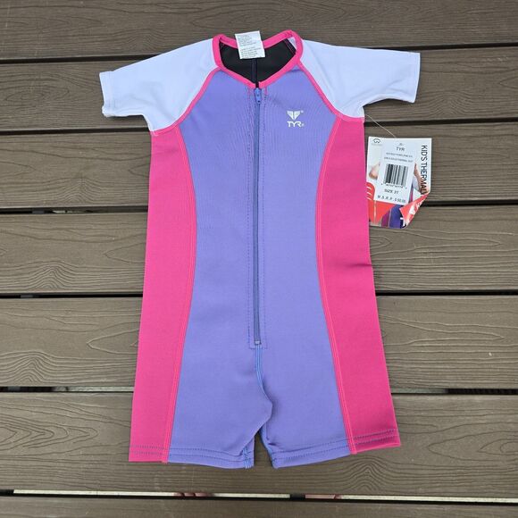 TYR Girls Solid Thermal Swim Suit Zip up Purple Pink Blue Size 3T New - Picture 1 of 4